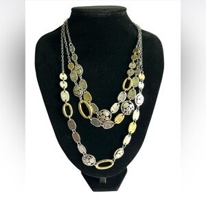 Chicos Hilleah Elegant Silver and Gold Tones Multi-Layer Necklace